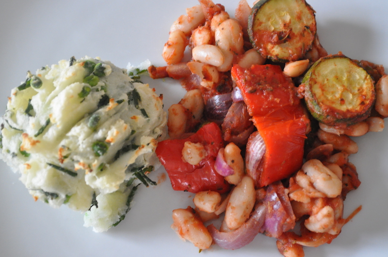 Samphire and Petits Pois Mash with Cannellini Ratatouille